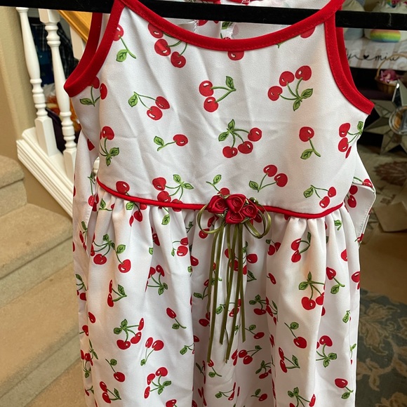 Girls White Cherry Print Sundress with Red Trim - Picture 2 of 15